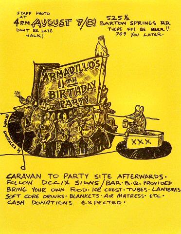 Armadillo's 11th Birthday Party Handbill