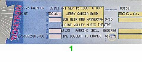Jerry Garcia Band Vintage Ticket