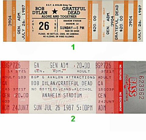 Bob Dylan Vintage Ticket