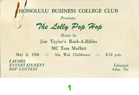 Jim Taylor's Rock-A-Billies Vintage Ticket