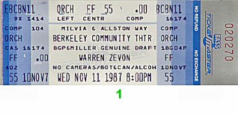 Warren Zevon Vintage Ticket