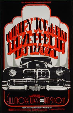 Cunning of the Fish Fillmore West ポスター Led Zeppelin Vintage Concert Poster from Fillmore West, Jan 9