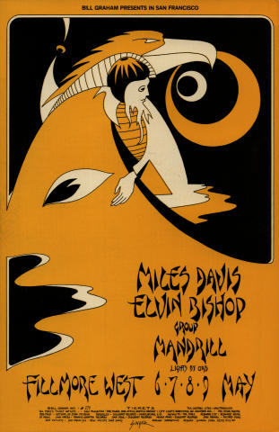 Miles Davis Vintage Concert Poster from Fillmore West, May 6, 1971