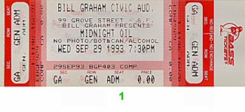 Midnight Oil Vintage Ticket