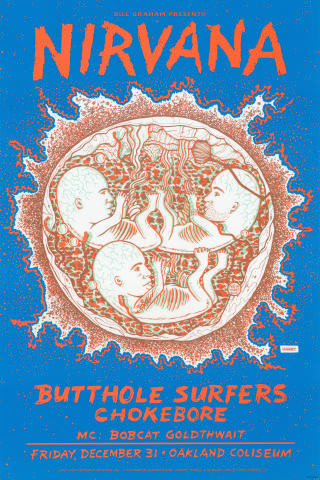 90s デッドストックnirvana 大判ポスター Nirvana Vintage Concert Poster from Oakland Coliseum Arena, Dec 31