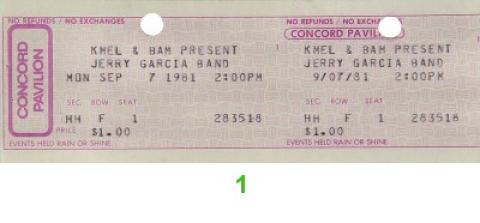 Jerry Garcia Band Vintage Ticket