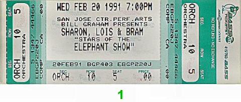 Sharon, Lois and Bram Vintage Ticket