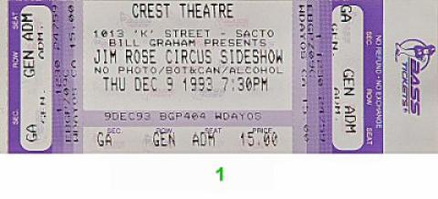 Jim Rose Circus Side Show Vintage Ticket