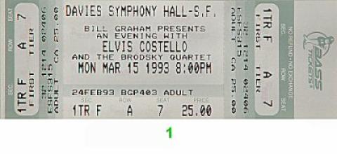 Elvis Costello Vintage Ticket