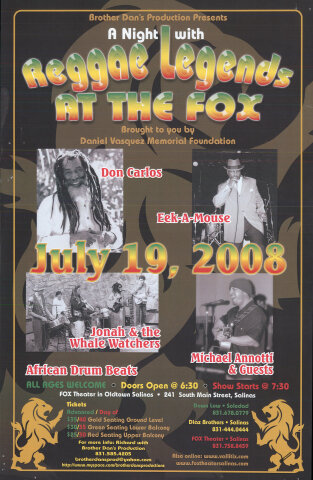 Reggae Legends at the Fox Poster