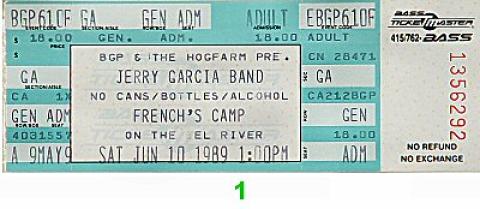 Jerry Garcia Band Vintage Ticket