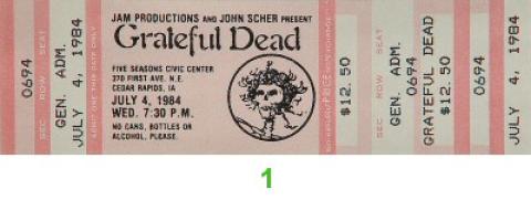 Grateful Dead Vintage Ticket