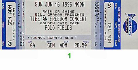 Tibetan Freedom Concert Vintage Ticket