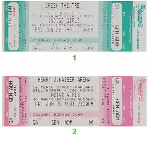 Indigo Girls Vintage Ticket