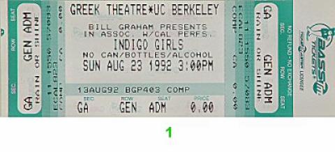 Indigo Girls Vintage Ticket