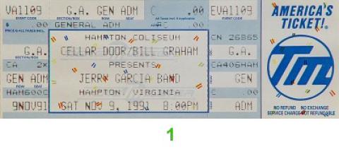 Jerry Garcia Band Vintage Ticket