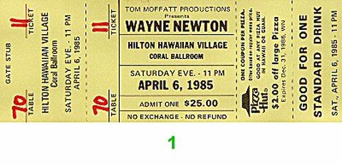 Wayne Newton Vintage Ticket
