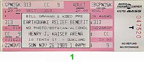 Earthquake Relief Benefit Vintage Ticket