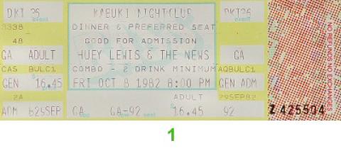 Huey Lewis & the News Vintage Ticket