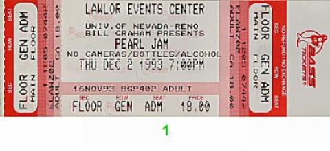 Pearl Jam Vintage Ticket