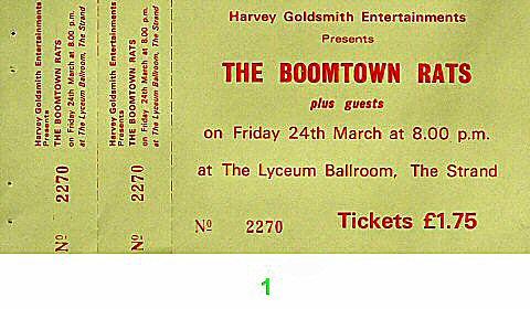 Boomtown Rats Vintage Ticket
