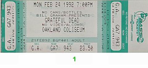 Grateful Dead Vintage Ticket