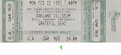 Grateful Dead Vintage Ticket