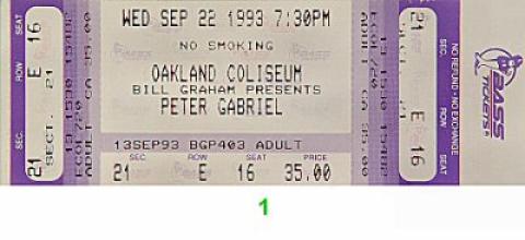 Peter Gabriel Vintage Ticket