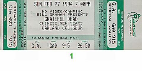 Grateful Dead Vintage Ticket