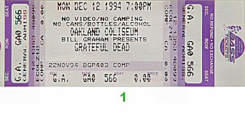 Grateful Dead Vintage Ticket