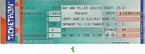 Jerry Garcia Band Vintage Ticket