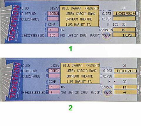 Jerry Garcia Band Vintage Ticket