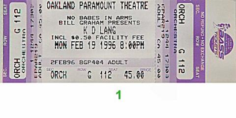 k.d. lang Vintage Ticket