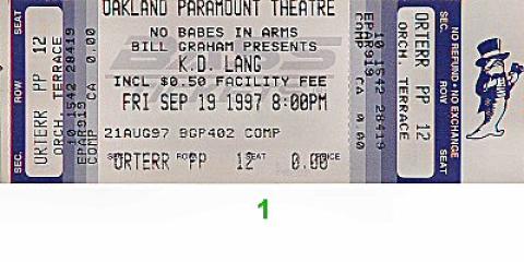 k.d. lang Vintage Ticket