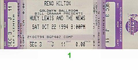 Huey Lewis & the News Vintage Ticket