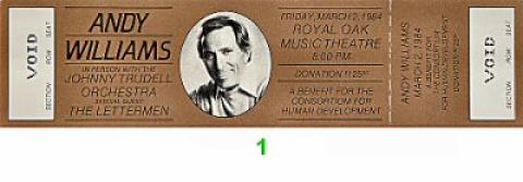 Andy Williams Vintage Ticket