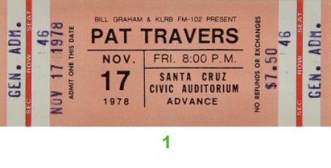 Pat Travers Vintage Ticket
