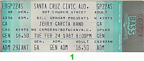 Jerry Garcia Band Vintage Ticket