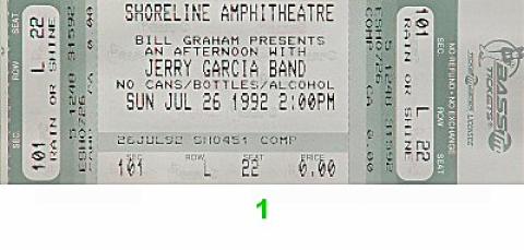 Jerry Garcia Band Vintage Ticket