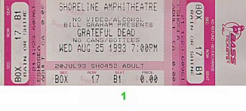 Grateful Dead Vintage Ticket
