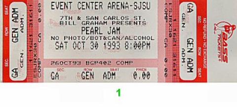 Pearl Jam Vintage Ticket