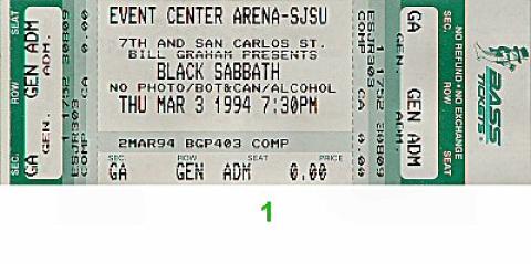 Black Sabbath Vintage Ticket