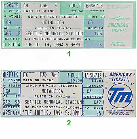 Metallica Vintage Ticket