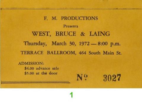 West, Bruce & Laing Vintage Ticket