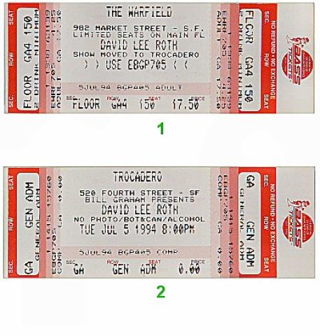 David Lee Roth Vintage Ticket