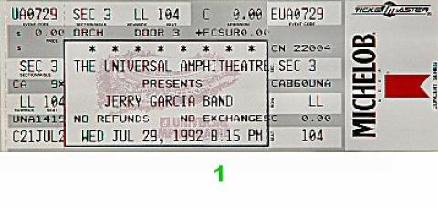 Jerry Garcia Band Vintage Ticket