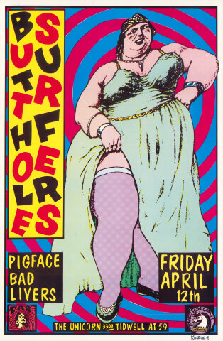 Butthole Surfers Vintage Concert Poster from Houston, Apr 12, 1991