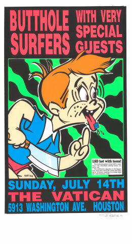 KOZIK BUTT HOLE SURFERS ポスター Butthole Surfers Vintage Concert Silkscreen from Vatican, Jul 14