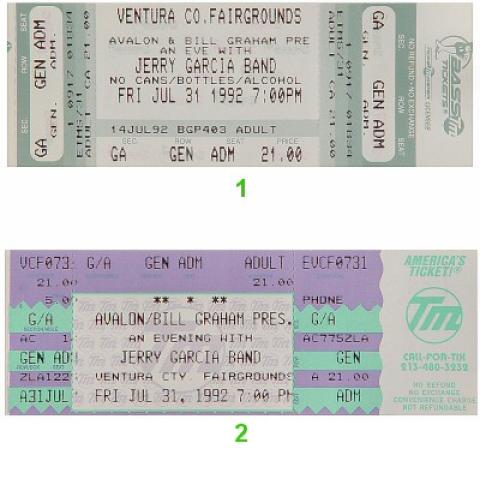 Jerry Garcia Band Vintage Ticket