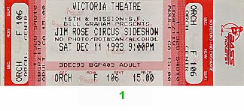 Jim Rose Circus Side Show Vintage Ticket